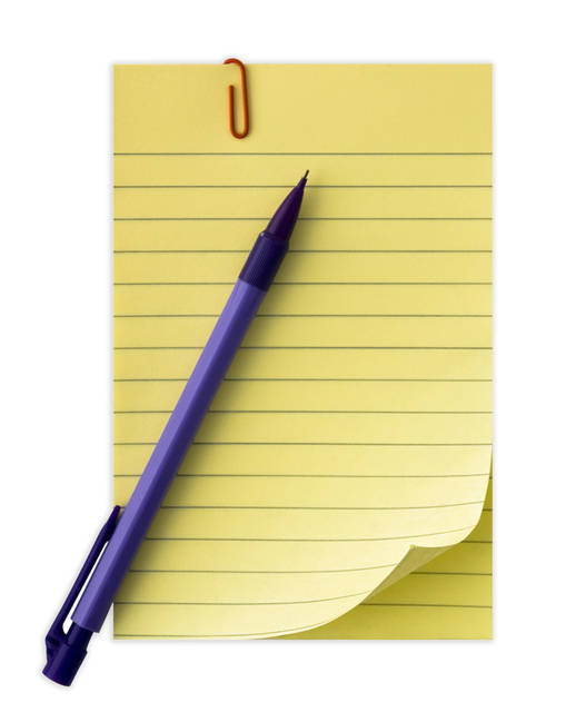 Yellow notepad with a clip and a pencil